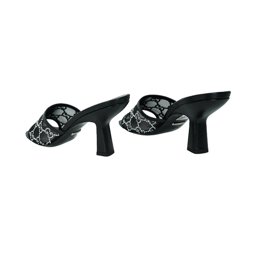 Gucci Crystal GG Mesh Mid Heel Sandals - Picture 3 of 8